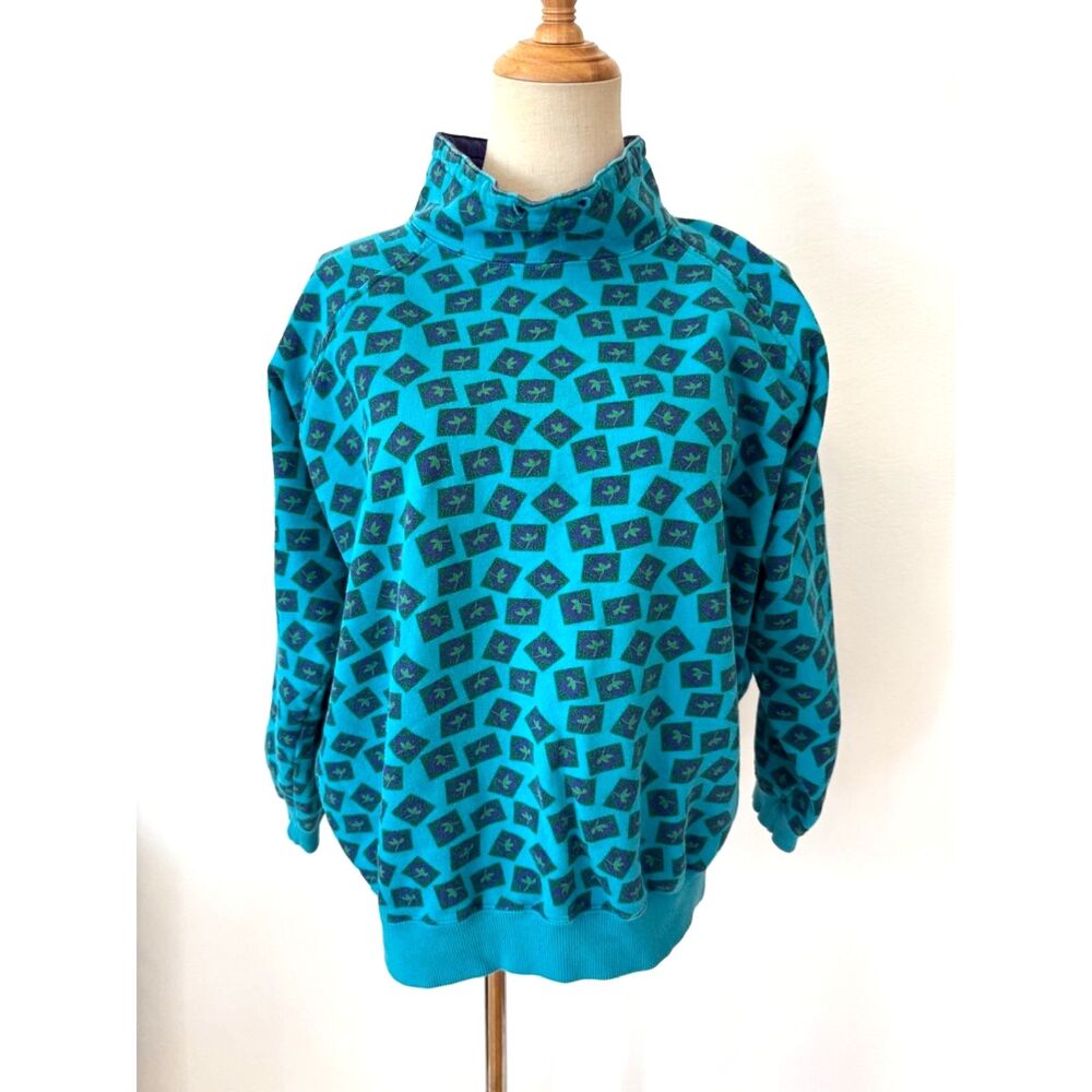 Vintage 80s Segrets Sun Prints Sigrid Olsen Sweatshirt M Blue Cotton Funnel
